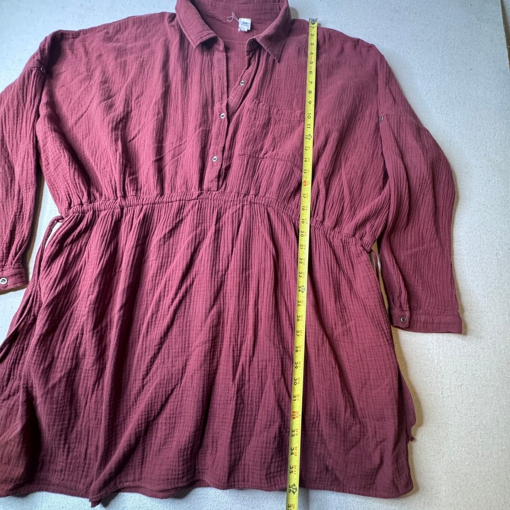 Burgundy Cotton Gauze Tunic Dress XL Boho Cottagecore Babydoll Peasant - Picture 5 of 8